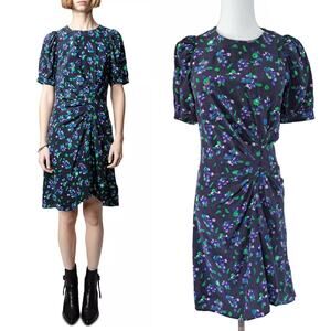 ZADIG & VOLTAIRE Rixe Bianca Silk Floral Print Dress Size XS Navy Skull